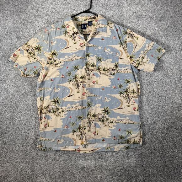 Vintage 90s Y2K GAP Hawaiian Shirt M Aloha Coastal Grandpa Resort Surf Skater - Picture 1 of 8